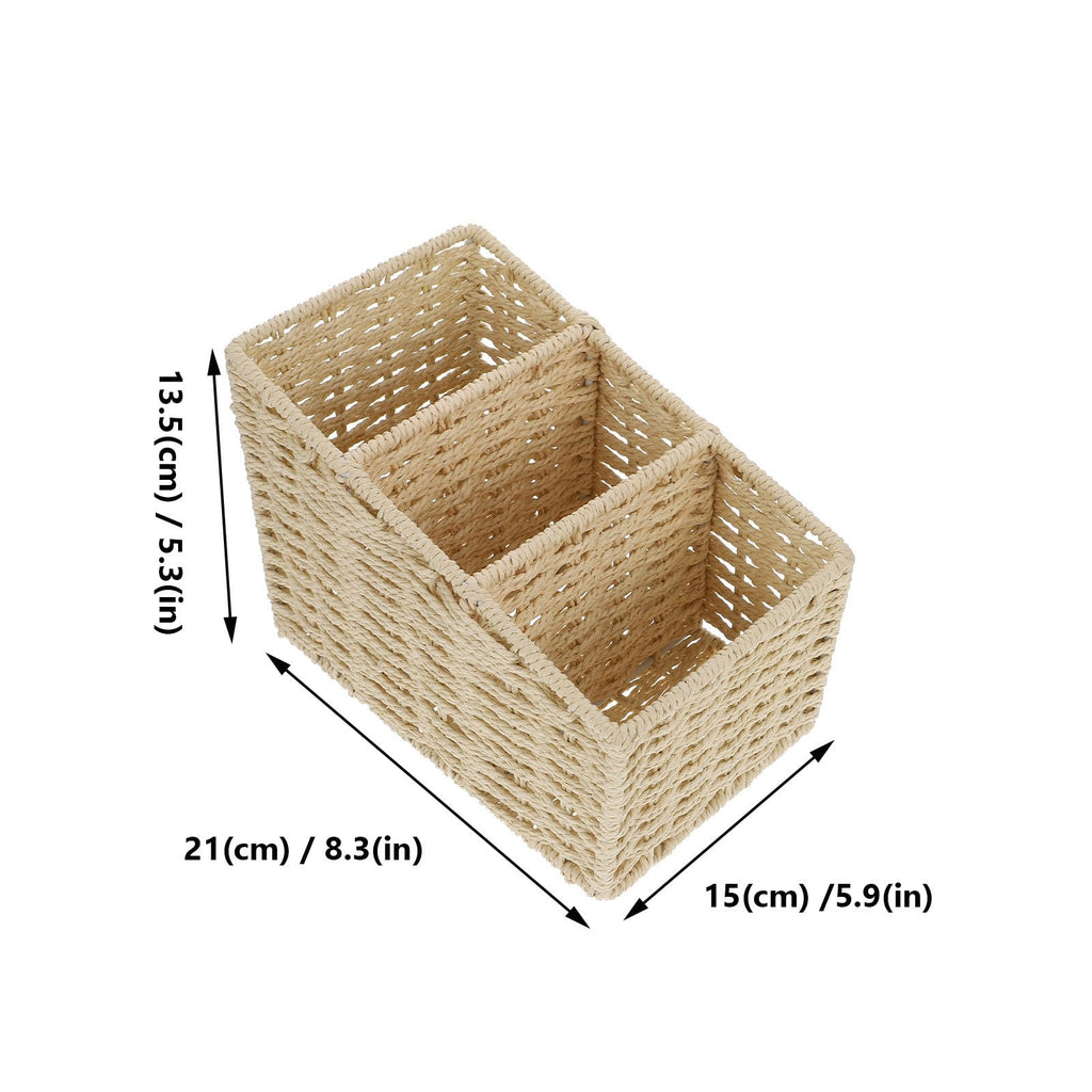 Ciieeo Aufbewahrungsbox mit 3 Fächern aus Papierseil Natürliche Optik Flacher Boden Organizer für Kleinteile und Zimmerdekoration für Schreibtisch und Schlafzimmer