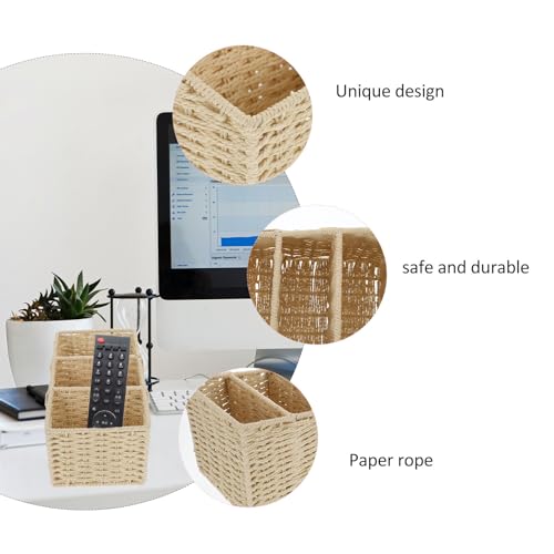 Ciieeo Aufbewahrungsbox mit 3 Fächern aus Papierseil Natürliche Optik Flacher Boden Organizer für Kleinteile und Zimmerdekoration für Schreibtisch und Schlafzimmer