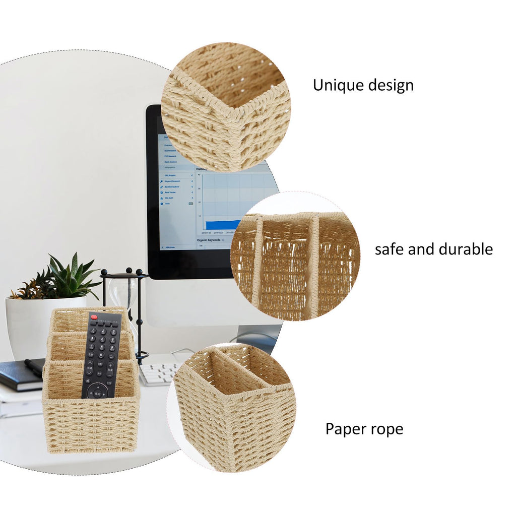 Ciieeo Aufbewahrungsbox mit 3 Fächern aus Papierseil Natürliche Optik Flacher Boden Organizer für Kleinteile und Zimmerdekoration für Schreibtisch und Schlafzimmer