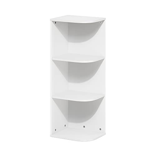 Furinno PASIR 3-stöckiges Eckregal, offenes Bücherregal, Weiß