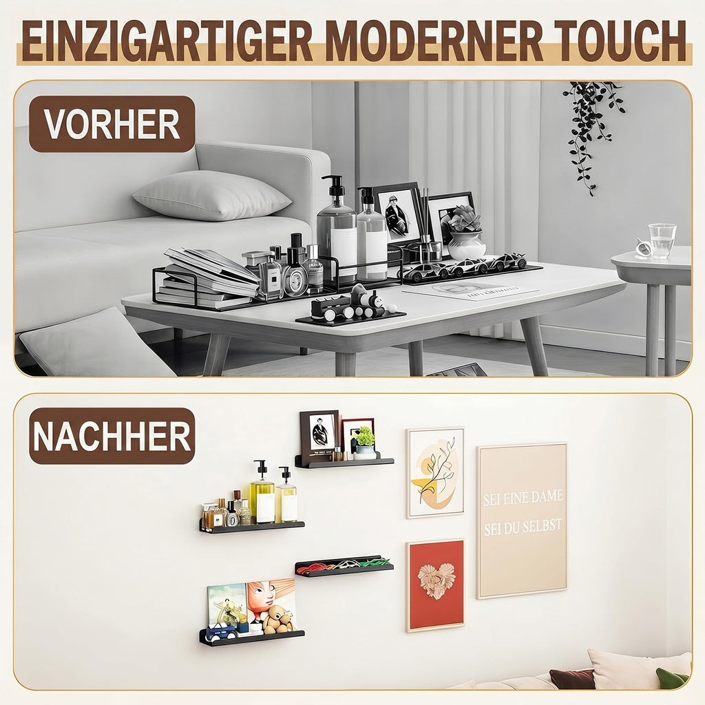 Schwarze Schweberegale, 3er Set, Industrieller Stil Metall Wandregale, Verschiedene Größen Wandmontiertes Lagerregal für Schlafzimmer, Wohnzimmer, Badezimmer, Küche