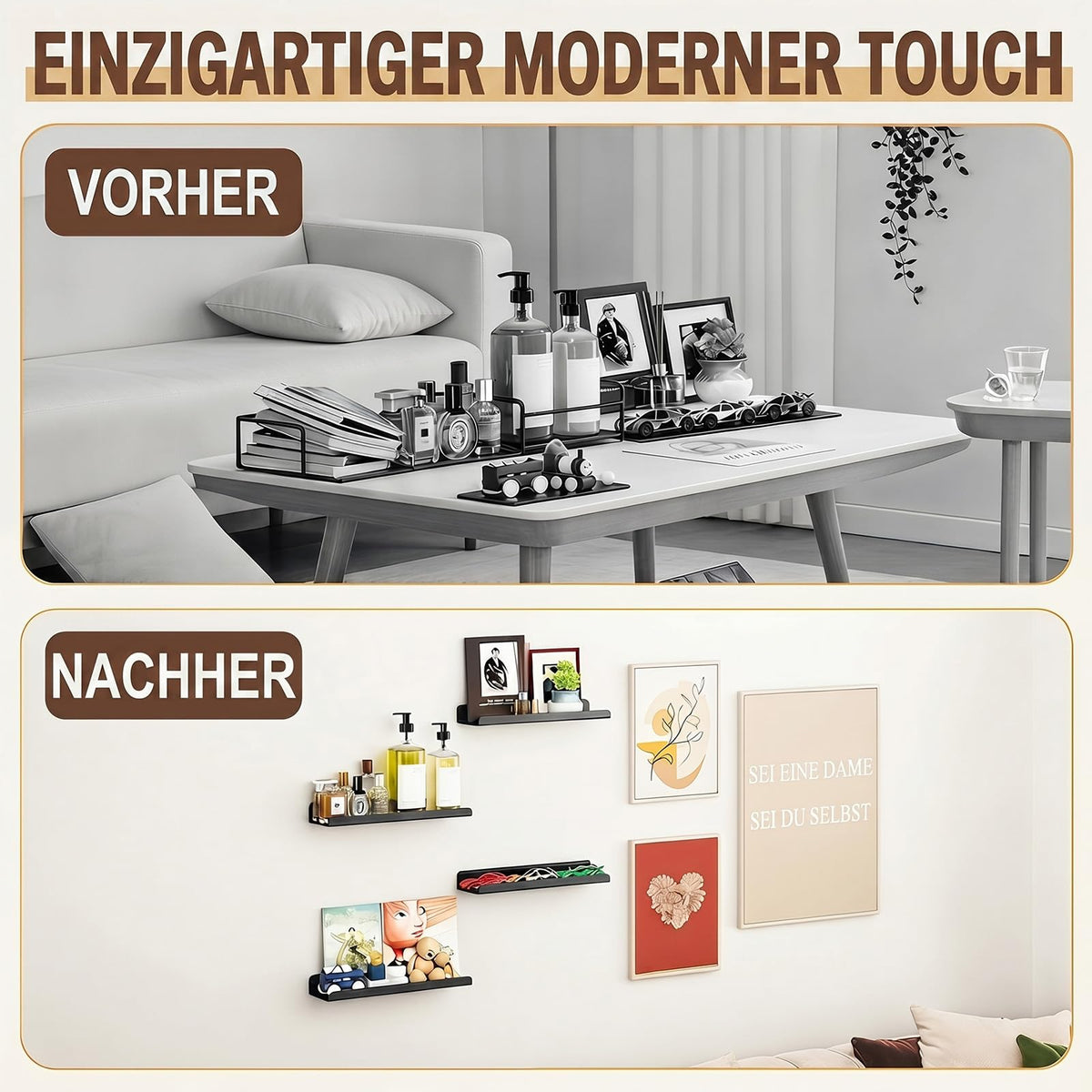 Schwarze Schweberegale, 3er Set, Industrieller Stil Metall Wandregale, Verschiedene Größen Wandmontiertes Lagerregal für Schlafzimmer, Wohnzimmer, Badezimmer, Küche