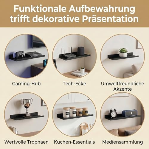 Schwarze Schweberegale, 3er Set, Industrieller Stil Metall Wandregale, Verschiedene Größen Wandmontiertes Lagerregal für Schlafzimmer, Wohnzimmer, Badezimmer, Küche