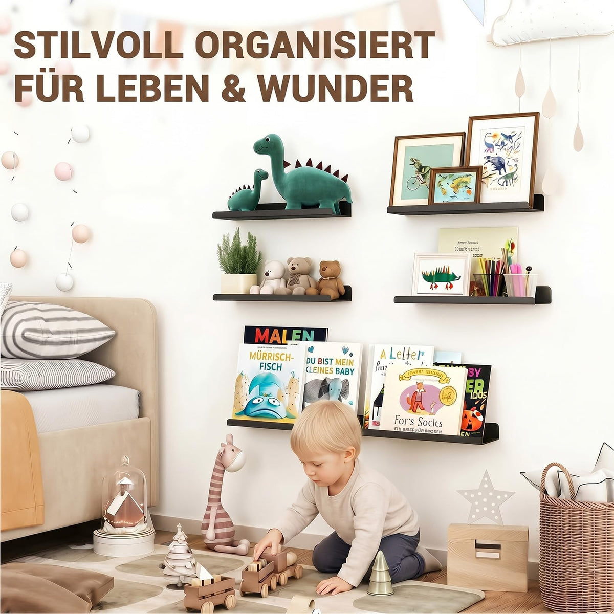 Schwarze Schweberegale, 3er Set, Industrieller Stil Metall Wandregale, Verschiedene Größen Wandmontiertes Lagerregal für Schlafzimmer, Wohnzimmer, Badezimmer, Küche