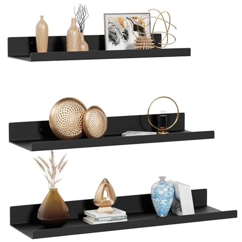 Schwarze Schweberegale, 3er Set, Industrieller Stil Metall Wandregale, Verschiedene Größen Wandmontiertes Lagerregal für Schlafzimmer, Wohnzimmer, Badezimmer, Küche