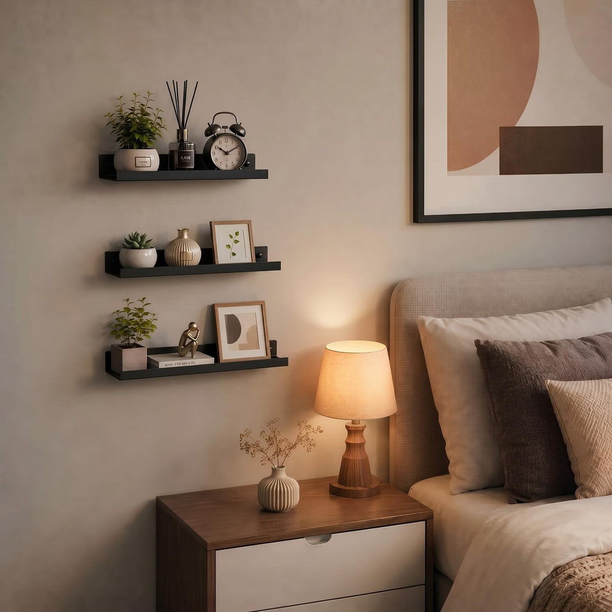Schwarze Schweberegale, 3er Set, Industrieller Stil Metall Wandregale, Verschiedene Größen Wandmontiertes Lagerregal für Schlafzimmer, Wohnzimmer, Badezimmer, Küche