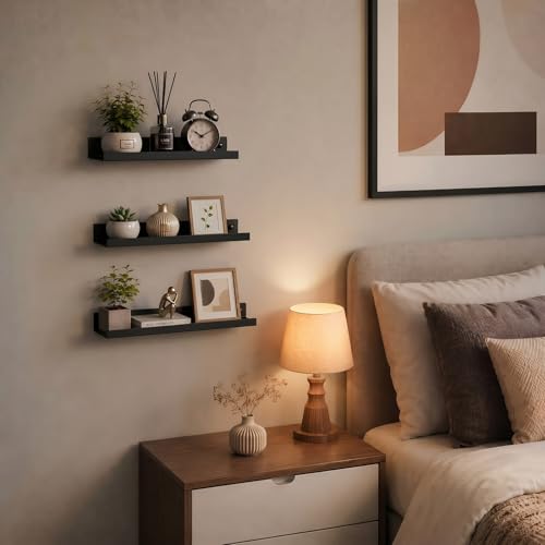 Schwarze Schweberegale, 3er Set, Industrieller Stil Metall Wandregale, Verschiedene Größen Wandmontiertes Lagerregal für Schlafzimmer, Wohnzimmer, Badezimmer, Küche
