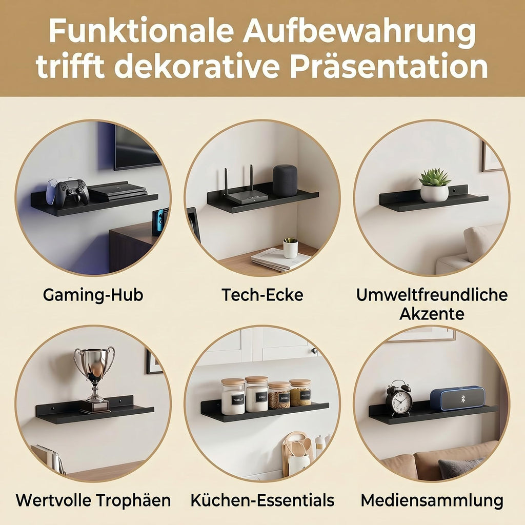 Schwarze Schweberegale, 3er Set, Industrieller Stil Metall Wandregale, Verschiedene Größen Wandmontiertes Lagerregal für Schlafzimmer, Wohnzimmer, Badezimmer, Küche