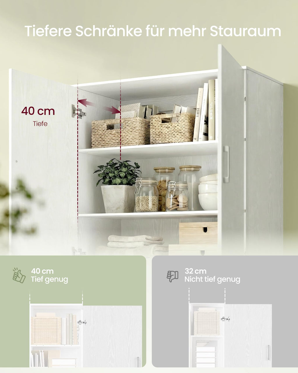 VASAGLE Mehrzweckschrank, mit 4 Türen, 5 Ablagen, 80 x 40 x 180 cm