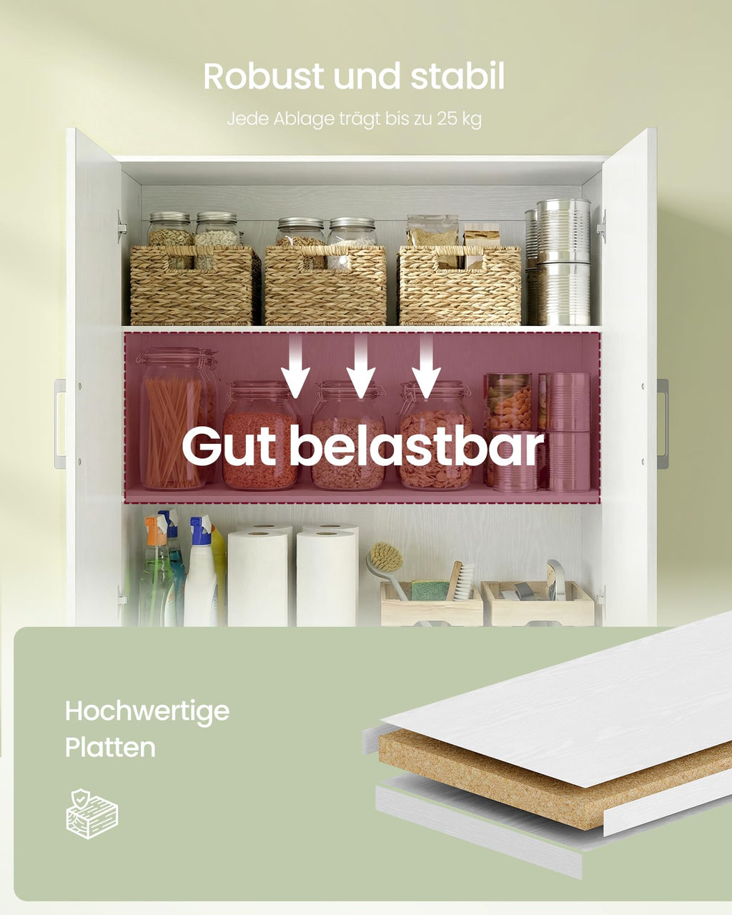 VASAGLE Mehrzweckschrank, mit 4 Türen, 5 Ablagen, 80 x 40 x 180 cm