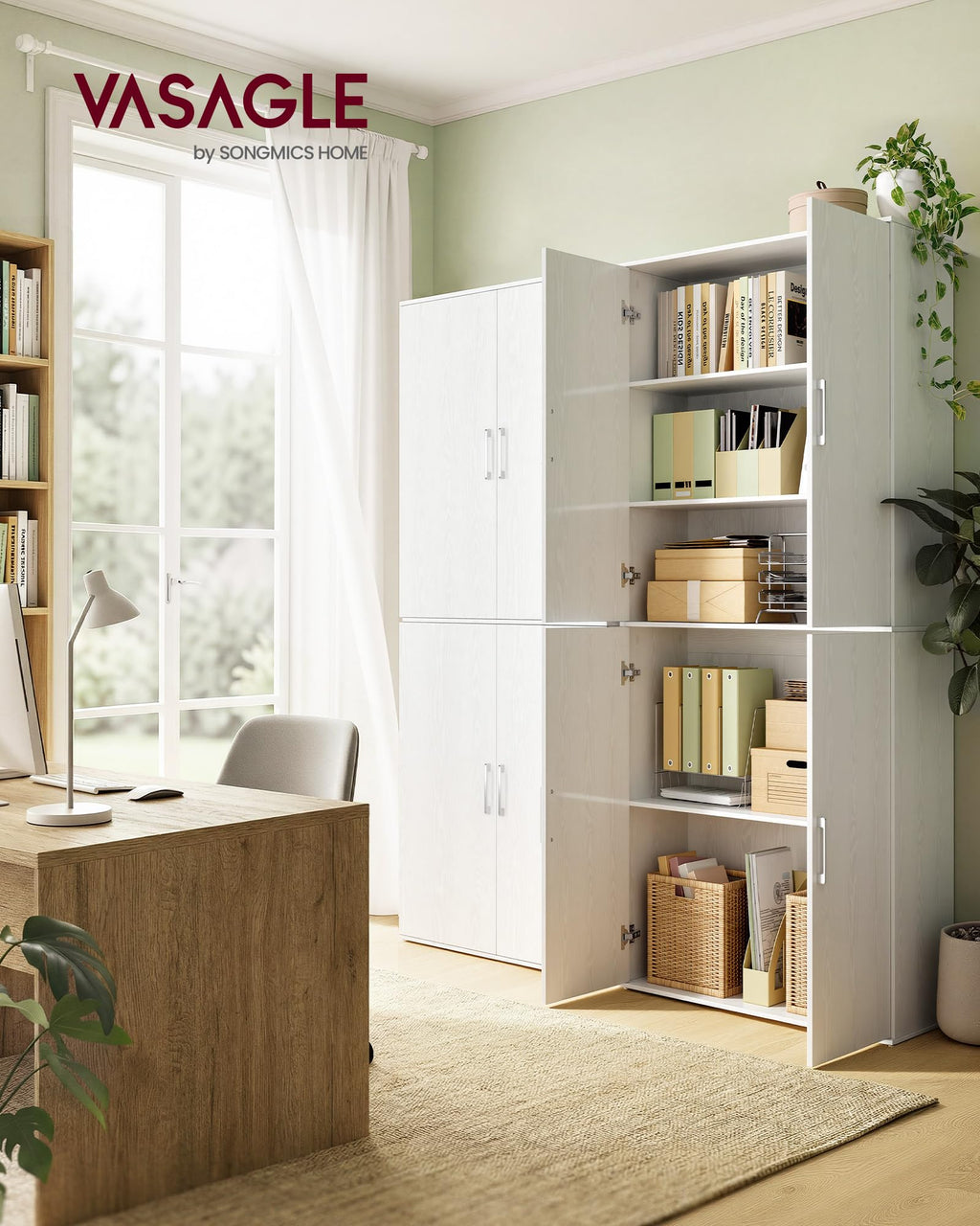 VASAGLE Mehrzweckschrank, mit 4 Türen, 5 Ablagen, 80 x 40 x 180 cm