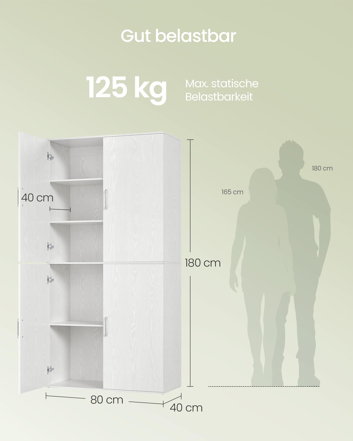 VASAGLE Mehrzweckschrank, mit 4 Türen, 5 Ablagen, 80 x 40 x 180 cm