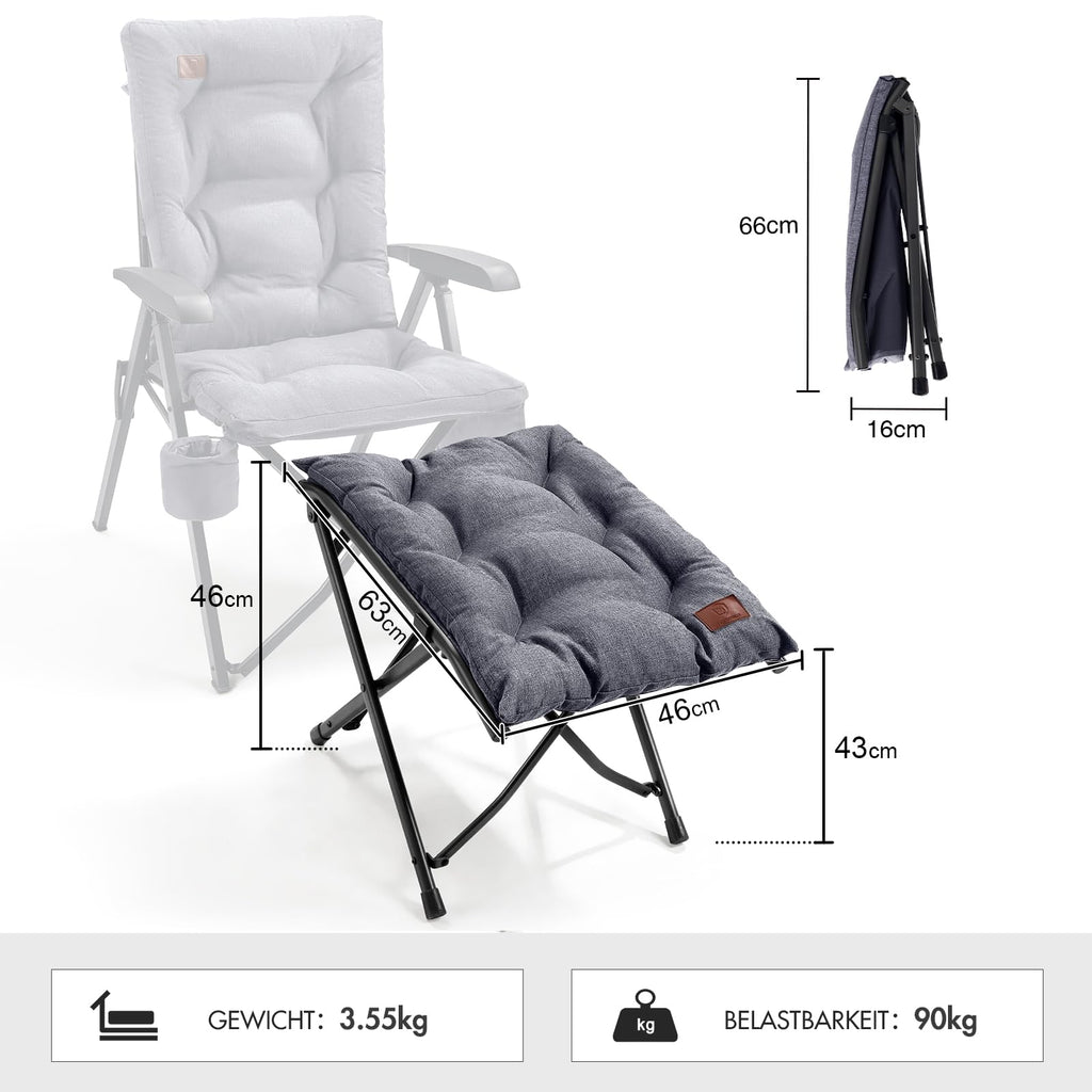 EVER ADVANCED Fußhocker Fußablage Faltbar Klapphocker mit Höhe von 47cm Klappbarer Hocker Gepolstert Fußstütze für Sessel Garten- und Balkonstuhl