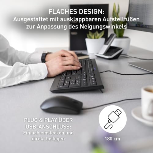 CHERRY KC 1000 - USB Tastatur - Flaches Design - Kabelgebunden - „der Blaue Engel“ - GS-Zulassung - QWERTZ Business-Tastatur - Deutsches Layout - Schwarz