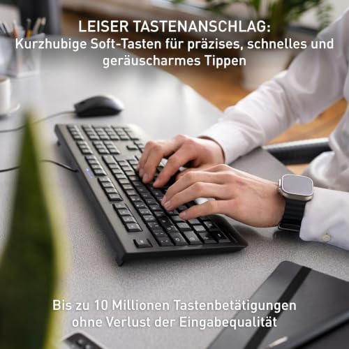 CHERRY KC 1000 - USB Tastatur - Flaches Design - Kabelgebunden - „der Blaue Engel“ - GS-Zulassung - QWERTZ Business-Tastatur - Deutsches Layout - Schwarz