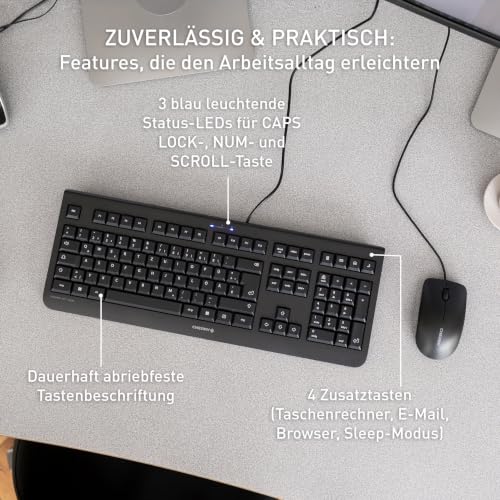 CHERRY KC 1000 - USB Tastatur - Flaches Design - Kabelgebunden - „der Blaue Engel“ - GS-Zulassung - QWERTZ Business-Tastatur - Deutsches Layout - Schwarz