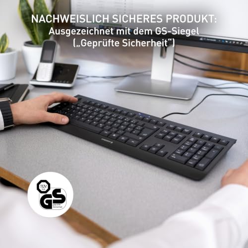 CHERRY KC 1000 - USB Tastatur - Flaches Design - Kabelgebunden - „der Blaue Engel“ - GS-Zulassung - QWERTZ Business-Tastatur - Deutsches Layout - Schwarz