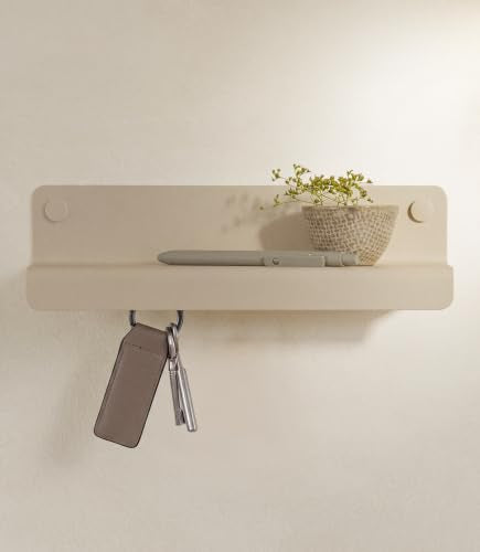 Kazai. Schlüsselbrett 'Holmsen' | Minimalistisches Schlüsselhaken-Design aus Berlin | Moderner Schlüsselhalter mit Ablage aus Metall | Schlüsselboard als Flur Möbel für die Wand | Taupe-Sand