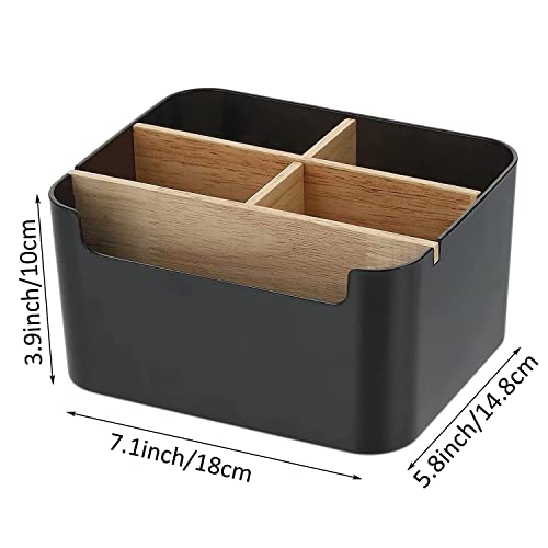 VICDUEKG Schreibtisch Organizer, 5 Fächer Bambus Büro Organizer mit Stifthalter, Aufbewahrungsbox Desk Organizer für Stifte, Kosmetika, Haftnotizen (Schwarz)