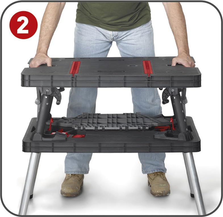 Keter Werkzeugbank faltbar Master Pro Serie Folding Work Table, Kunststoff, bis 450kg belastbar, inklusive Zwei 30cm Klemmen, wetterfest, Maße: 91x55,5x75,5cm