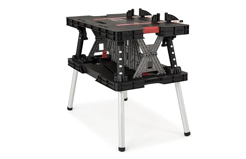 Keter Werkzeugbank faltbar Master Pro Serie Folding Work Table, Kunststoff, bis 450kg belastbar, inklusive Zwei 30cm Klemmen, wetterfest, Maße: 91x55,5x75,5cm