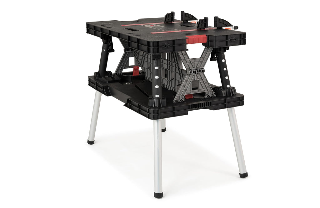 Keter Werkzeugbank faltbar Master Pro Serie Folding Work Table, Kunststoff, bis 450kg belastbar, inklusive Zwei 30cm Klemmen, wetterfest, Maße: 91x55,5x75,5cm