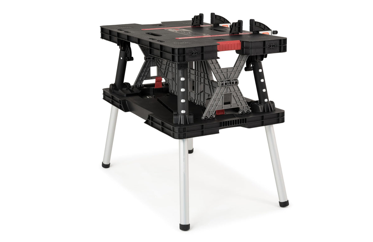 Keter Werkzeugbank faltbar Master Pro Serie Folding Work Table, Kunststoff, bis 450kg belastbar, inklusive Zwei 30cm Klemmen, wetterfest, Maße: 91x55,5x75,5cm