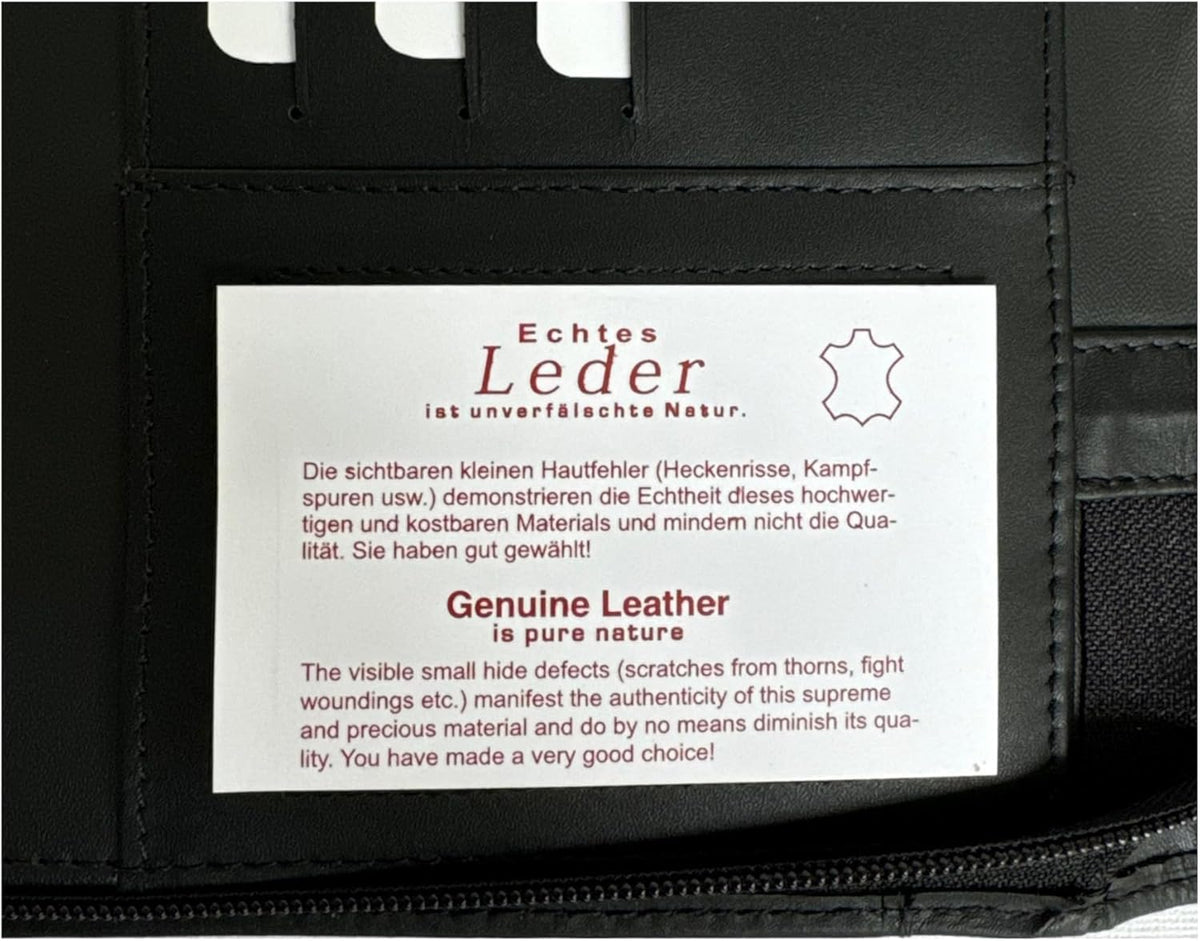 Schreibmappe A4 aus echtem Rindleder – Businessmappe & Konferenzmappe mit Reißverschluss, Schreibblock, Kartenfächern & Dokumentenfächern – Leder Dokumentenmappe für Büro & Business