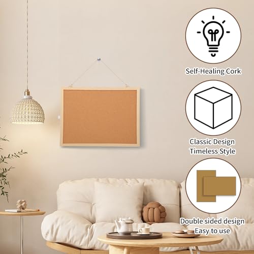 Pinnwand Kork 40 x 30 cm, cork board, mit 5 Stecknadeln, Korktafel mit Holzrahmen, ideal für Büro, Schule, Schlafzimmer und Zuhause, hochwertige Korkwand Pinnwand aus der, vielseitig und praktisch.