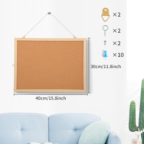 Pinnwand Kork 40 x 30 cm, cork board, mit 5 Stecknadeln, Korktafel mit Holzrahmen, ideal für Büro, Schule, Schlafzimmer und Zuhause, hochwertige Korkwand Pinnwand aus der, vielseitig und praktisch.