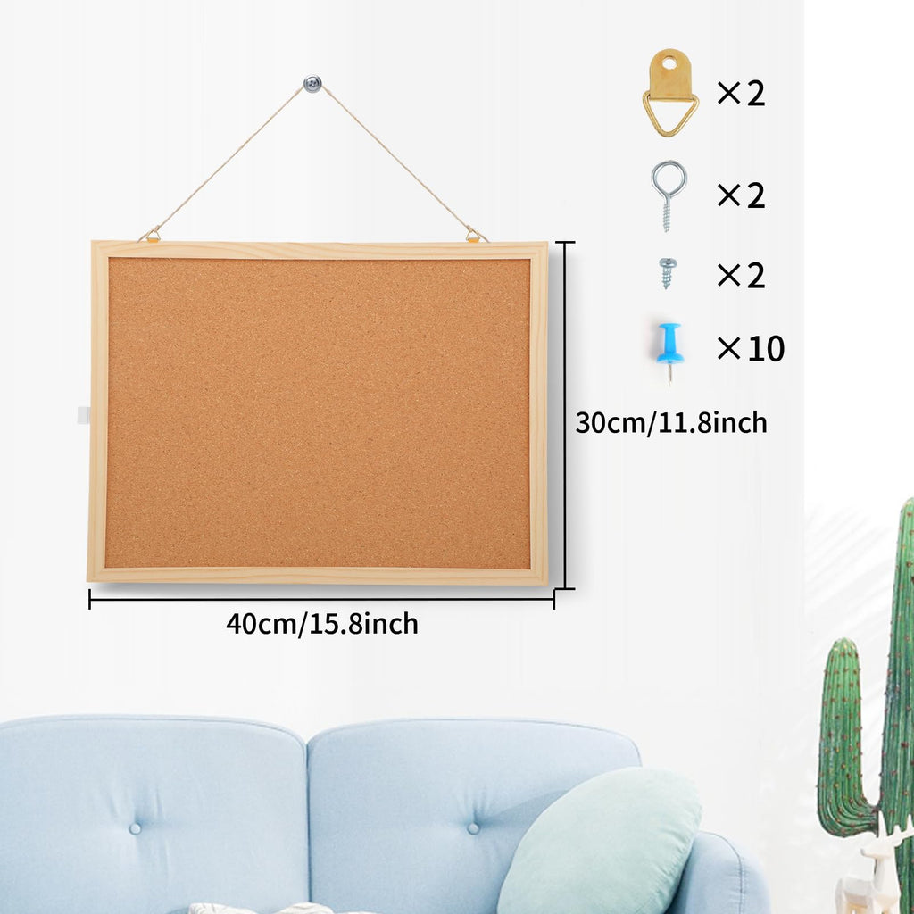Pinnwand Kork 40 x 30 cm, cork board, mit 5 Stecknadeln, Korktafel mit Holzrahmen, ideal für Büro, Schule, Schlafzimmer und Zuhause, hochwertige Korkwand Pinnwand aus der, vielseitig und praktisch.