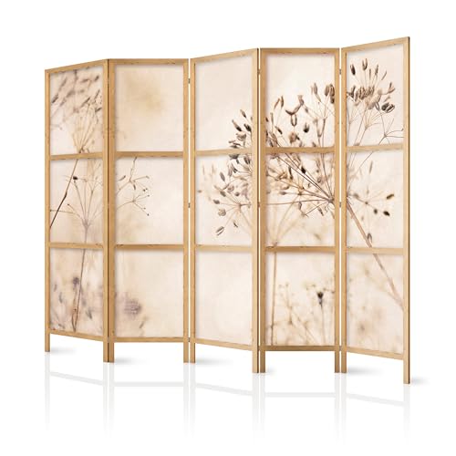 murando - Paravent Raumteiler Holz Pflanzen, 225x172 cm, 5-teilig, modern