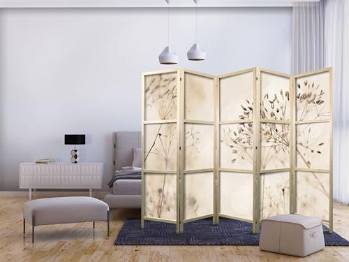 murando - Paravent Raumteiler Holz Pflanzen, 225x172 cm, 5-teilig, modern