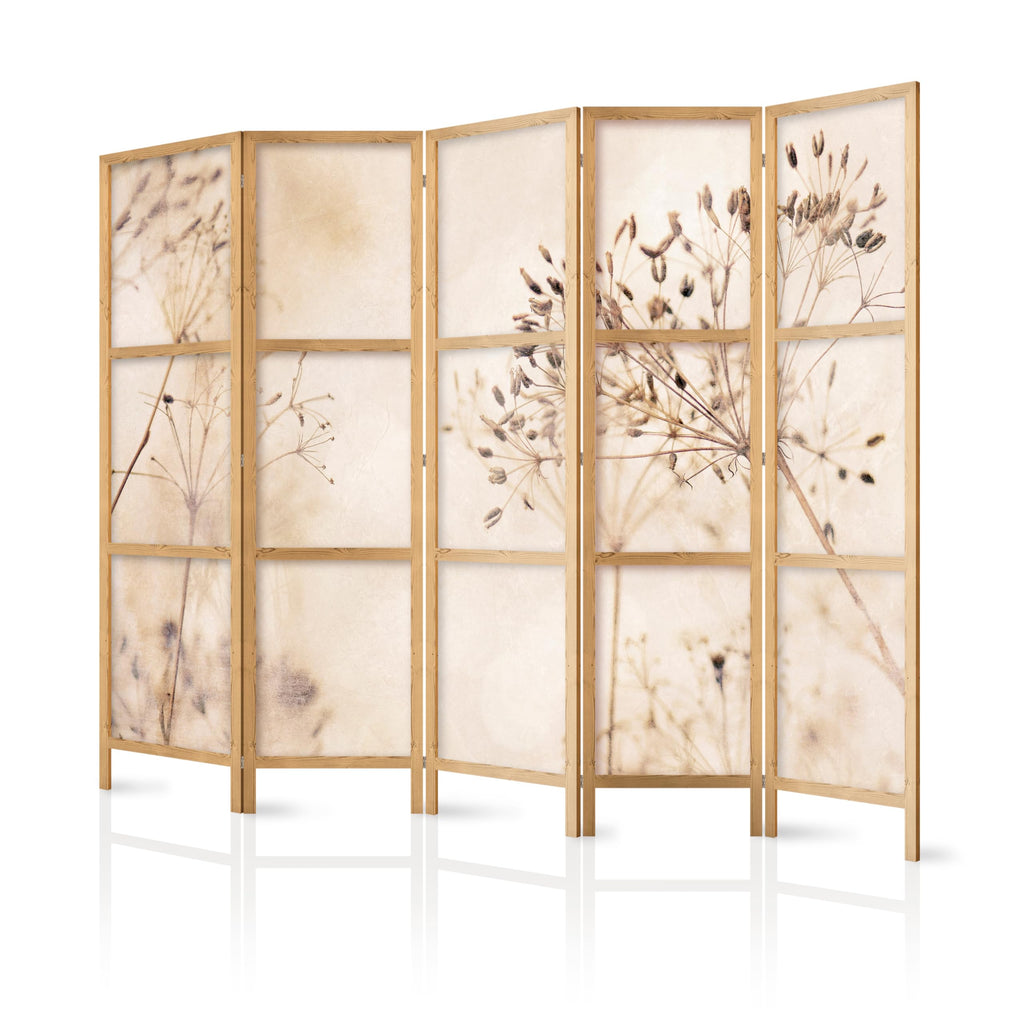 murando - Paravent Raumteiler Holz Pflanzen, 225x172 cm, 5-teilig, modern