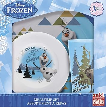 Zak! Designs Essens-Set mit Teller, Schale und Becher mit Olaf & Sven von Frozen aus bruchfestem und BPA-freiem Kunststoff, 3-teiliges Set