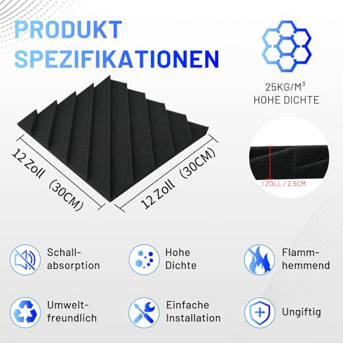 48 Stück Akustikschaumstoff Schallschutzplatten, 2.5 X 30 X 30CM Schalldämmung Akustikpaneele, Schallschutz Akustik Schaumstoffplatten, Hochdichte Schalldämmung Akustikplatten für Tonstudio, Heimkino
