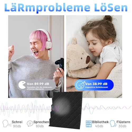 48 Stück Akustikschaumstoff Schallschutzplatten, 2.5 X 30 X 30CM Schalldämmung Akustikpaneele, Schallschutz Akustik Schaumstoffplatten, Hochdichte Schalldämmung Akustikplatten für Tonstudio, Heimkino
