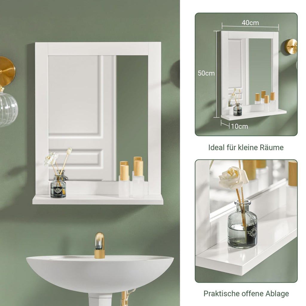 SoBuy Bad Hängeschrank mit Spiegel Wandregal Badschrank Hängend mit Ablage für Badezimmer Wandmontage Badspiegel Weiß 40x49x10cm FRG129-W