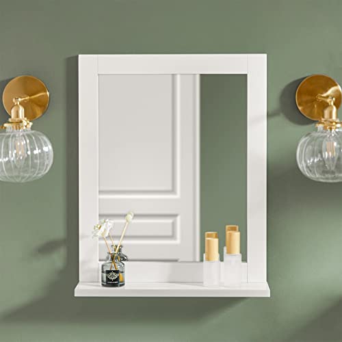 SoBuy Bad Hängeschrank mit Spiegel Wandregal Badschrank Hängend mit Ablage für Badezimmer Wandmontage Badspiegel Weiß 40x49x10cm FRG129-W