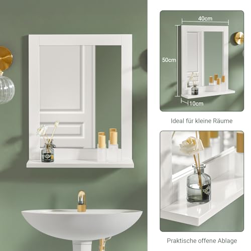 SoBuy Bad Hängeschrank mit Spiegel Wandregal Badschrank Hängend mit Ablage für Badezimmer Wandmontage Badspiegel Weiß 40x49x10cm FRG129-W