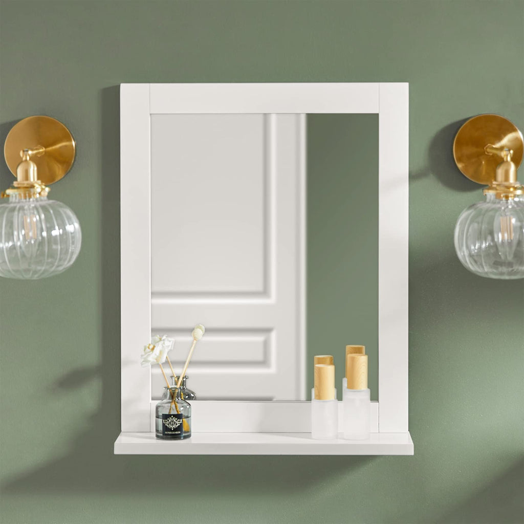 SoBuy Bad Hängeschrank mit Spiegel Wandregal Badschrank Hängend mit Ablage für Badezimmer Wandmontage Badspiegel Weiß 40x49x10cm FRG129-W