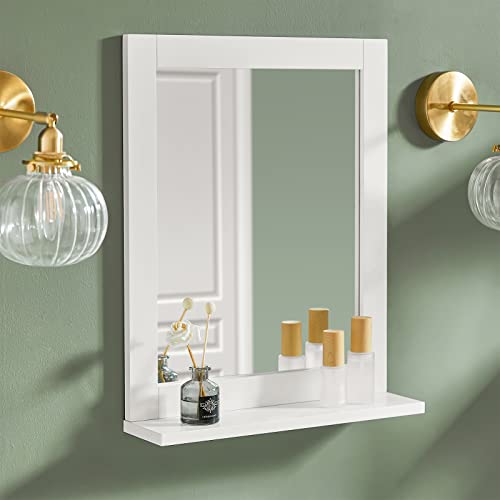 SoBuy Bad Hängeschrank mit Spiegel Wandregal Badschrank Hängend mit Ablage für Badezimmer Wandmontage Badspiegel Weiß 40x49x10cm FRG129-W