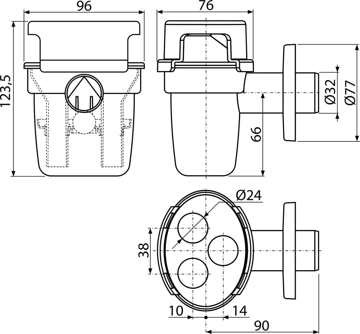 AlcaPlast AKS5 Trichter Tropfwasser Kondensat Siphon mit Kugel und Schlauchhalter | Ablauf DN32