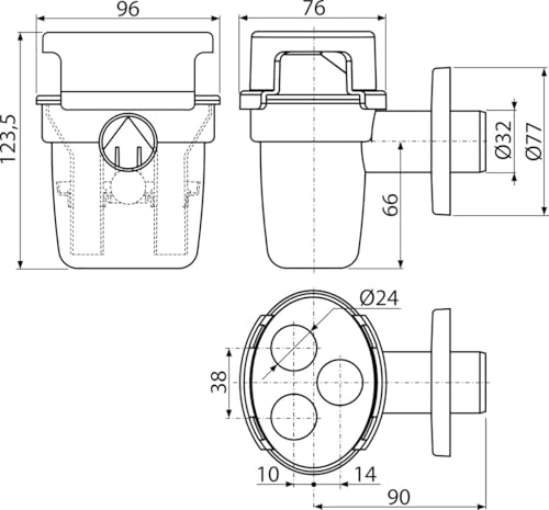 AlcaPlast AKS5 Trichter Tropfwasser Kondensat Siphon mit Kugel und Schlauchhalter | Ablauf DN32