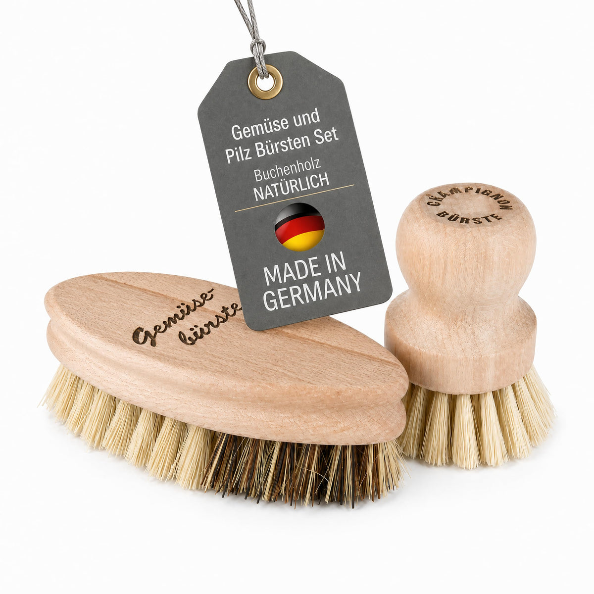 Lantelme Obst und Gemüsebürsten Set 2 Teilig vom unbehandeltem Buchenholz aus Deutschland mit Naturborsten | Bürstenset Ideal zur Reinigung und abwaschen von Obst Gemüse Pilzen Bürsten