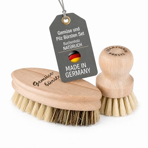 Lantelme Obst und Gemüsebürsten Set 2 Teilig vom unbehandeltem Buchenholz aus Deutschland mit Naturborsten | Bürstenset Ideal zur Reinigung und abwaschen von Obst Gemüse Pilzen Bürsten