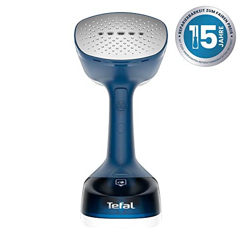 Tefal Access Steam Easy Dampfbürste, 15 Sekunden Aufheizzeit, 1400 Watt, bis zu 25 g/Min., 150 ml Wassertank, Dampfglätter, 8 Min. Steamen, 2,6 m Netzkabel, inklusive Zubehör, weiß/blau, DT7170