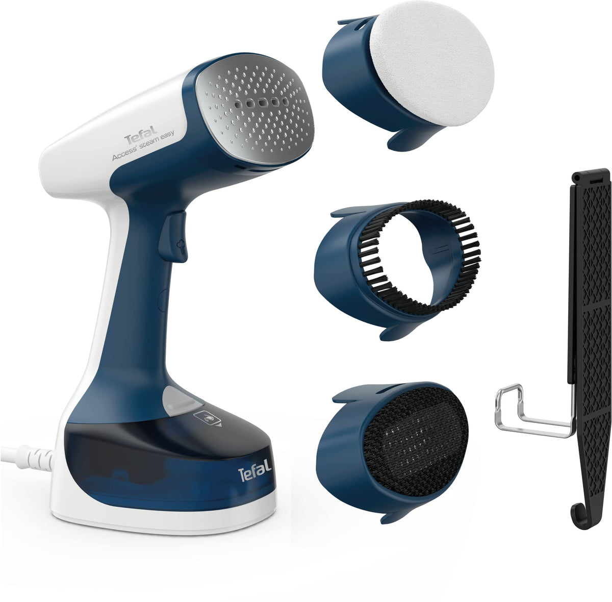 Tefal Access Steam Easy Dampfbürste, 15 Sekunden Aufheizzeit, 1400 Watt, bis zu 25 g/Min., 150 ml Wassertank, Dampfglätter, 8 Min. Steamen, 2,6 m Netzkabel, inklusive Zubehör, weiß/blau, DT7170