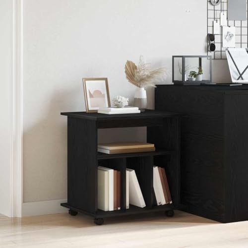 Rollschrank Schwarz Eichen-Optik 60x45x55 cm Büroschrank mit 4 Rollen und verstellbaren Regalen holzwerkstoff Modernes Design platzsparend für Home-Office Wohnzimmer & Flur