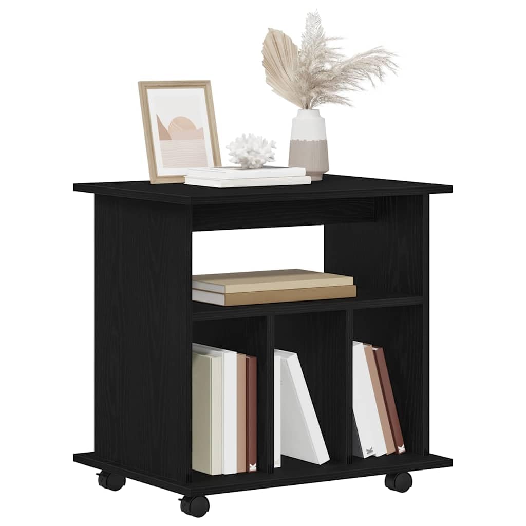 Rollschrank Schwarz Eichen-Optik 60x45x55 cm Büroschrank mit 4 Rollen und verstellbaren Regalen holzwerkstoff Modernes Design platzsparend für Home-Office Wohnzimmer & Flur